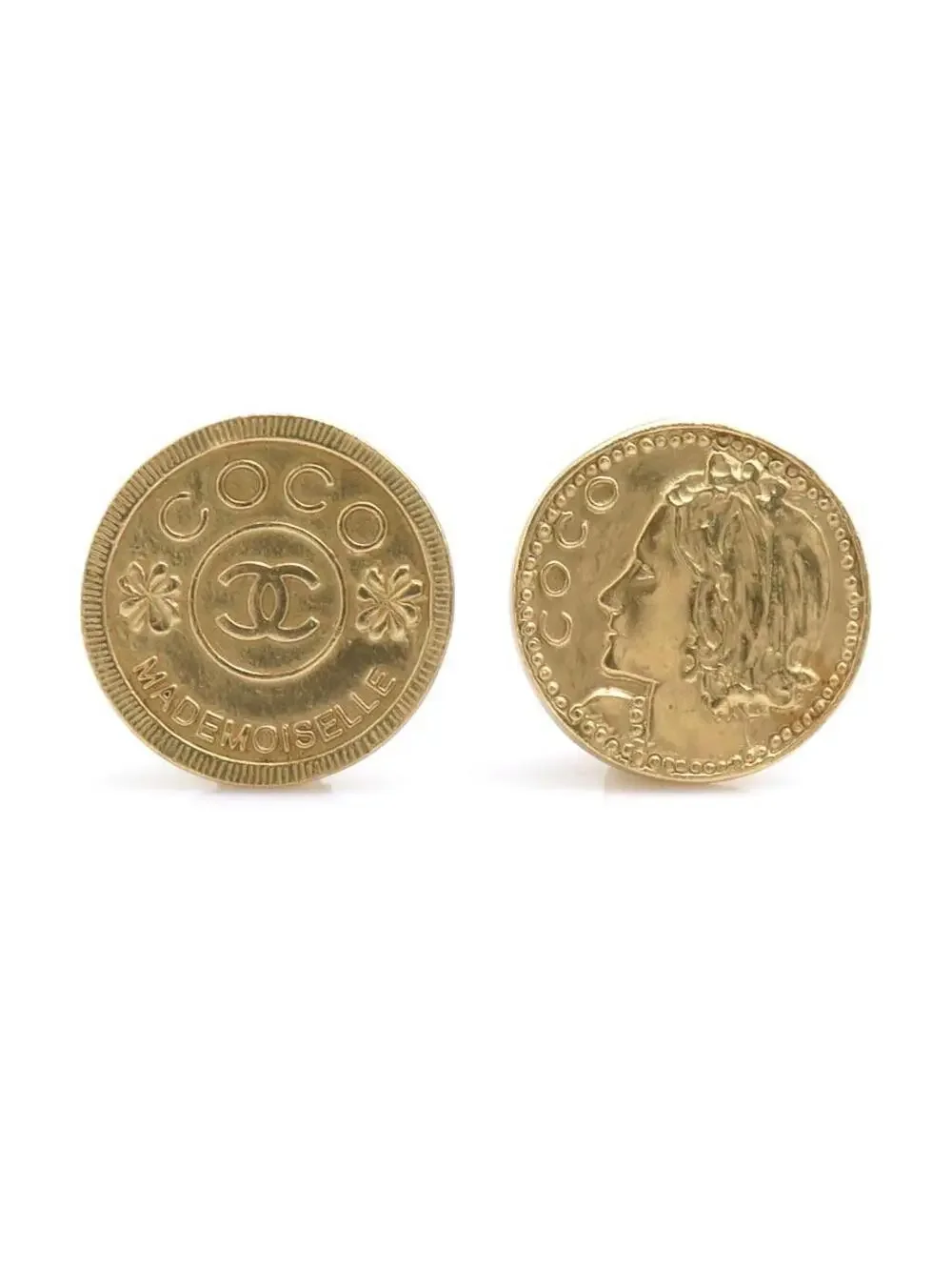 Auth Chanel Mademoiselle Earrings Gold #302664C32B